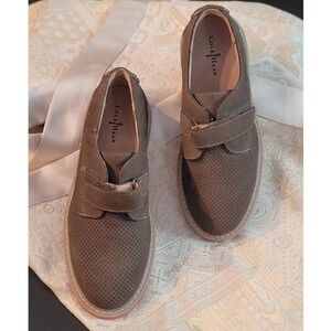 Cole Haan Kids Suede Perforated Oxford Shoes Olive Green Size 2 Hook Loop Strap